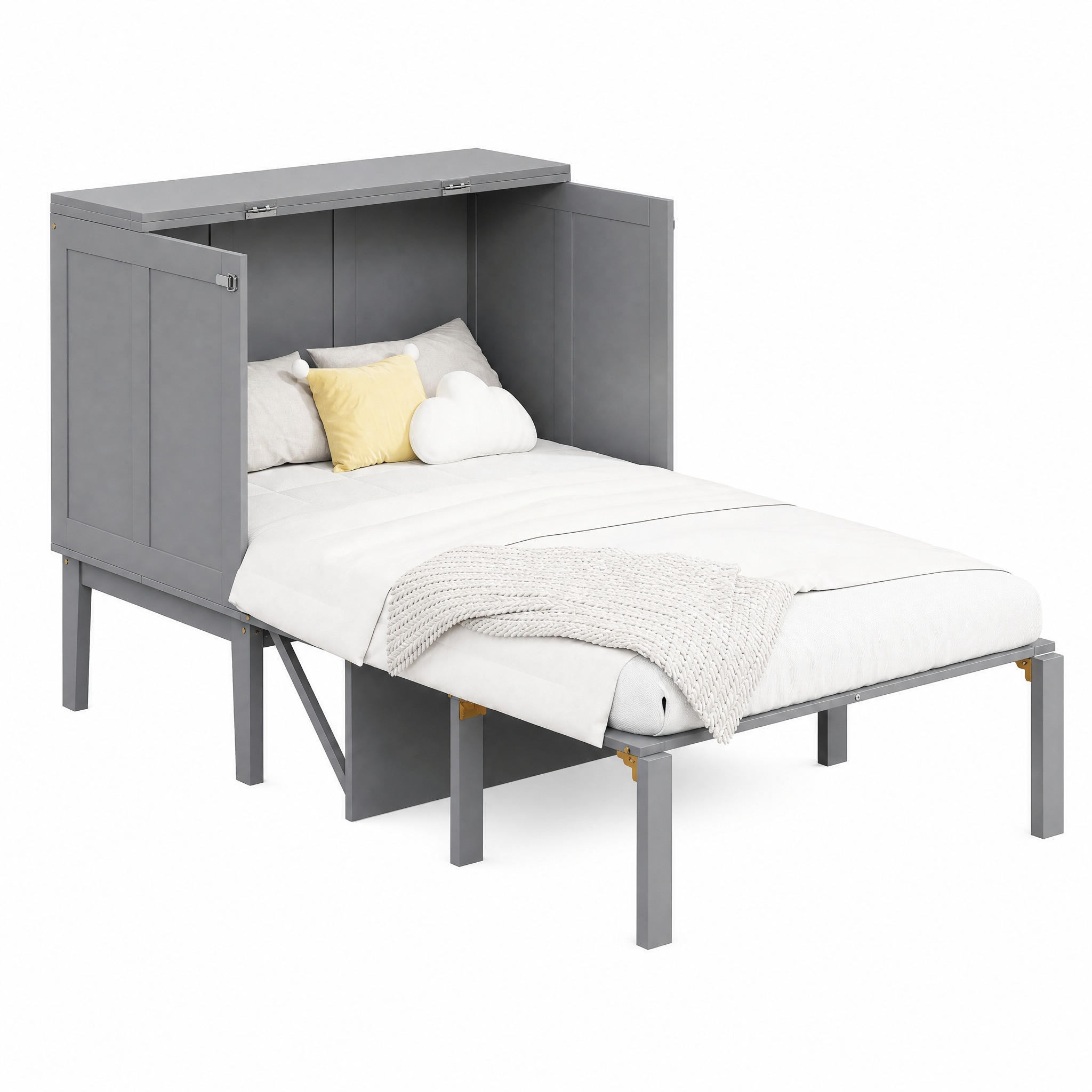 KLAPPBETT vertikal mit Stauraum 90x200 cm Holz Grau - Grau, Holz (90/200cm) - Meubliv