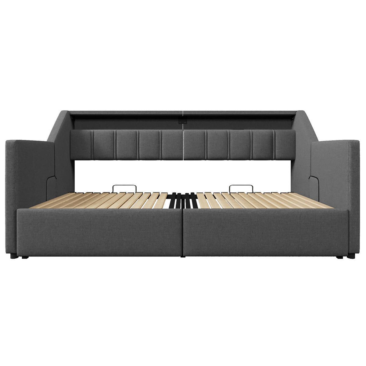 TAGEBETT 90x200cm Grau USB-C LED-Leiste 2 Schubladen Ausziehbett - Grau, Holz (90/200cm) - FLIEKS