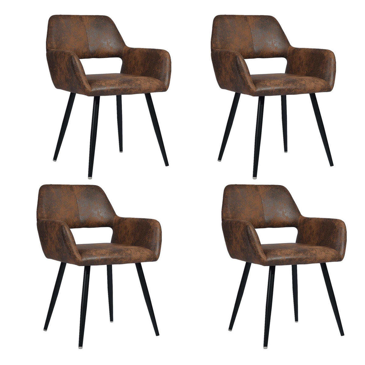 ESSGRUPPE mit Tisch und 4 Armlehnstühlen in Wildlederoptik, Braun - Multicolor, Textil (47/81/45.5cm) - Meubles Cosy