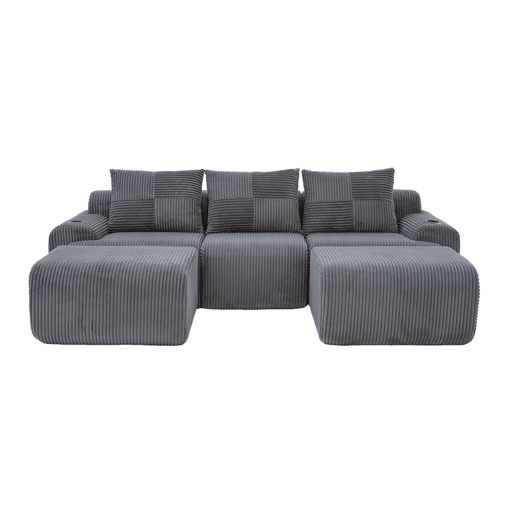 3-SITZER Wohnlandschaft Cord mit Getränkehalter und Seitentasche 268/174/80 cm Dunkelgrau - Dunkelgrau, Textil (174/80/268cm) - Redom