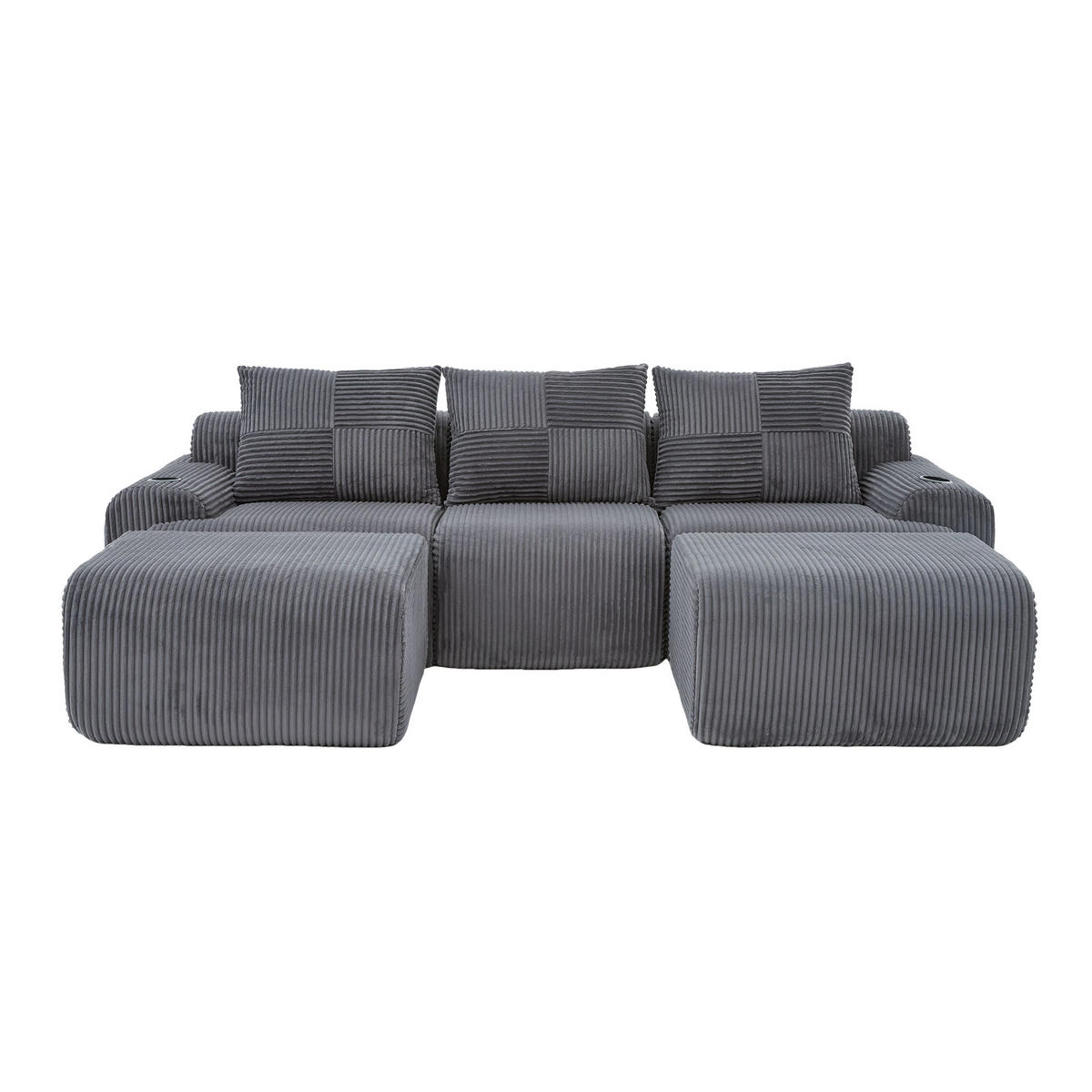 3-SITZER Wohnlandschaft Cord mit Getränkehalter und Seitentasche 268/174/80 cm Dunkelgrau - Dunkelgrau, Textil (174/80/268cm) - Redom