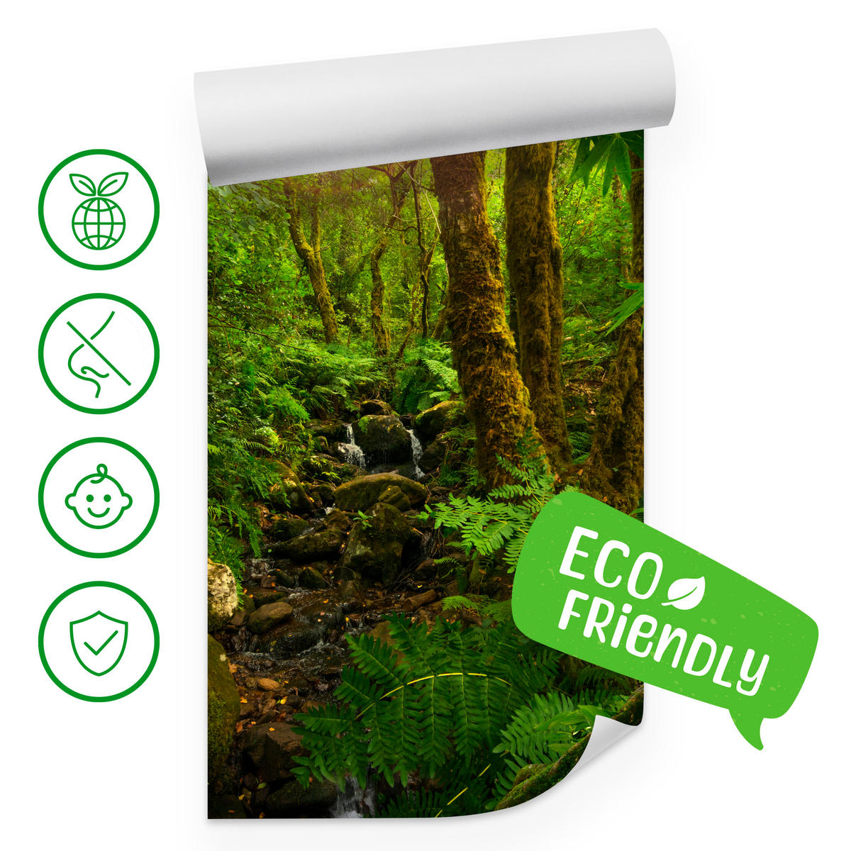 FOTOTAPETE für Wohnzimmer Wilder Dschungel Exotische Bäume Blätter 450x315 - Gelb/Braun, Papier (450/315cm) - Muralo