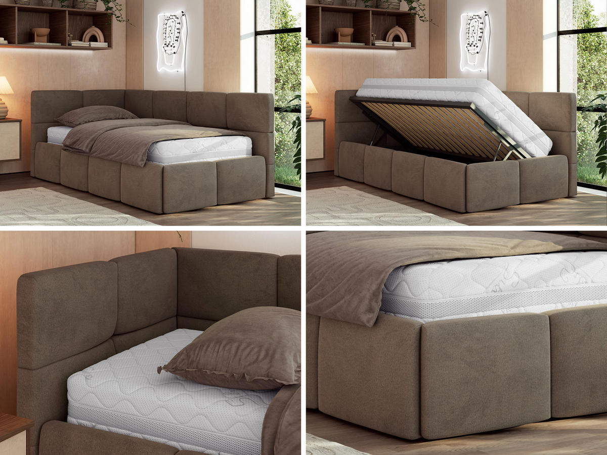JUGENDBETT ARVO 90/200 - Braun Velvet - ohne Matratze - Links Seite - Braun, Textil (90/200cm) - MKS