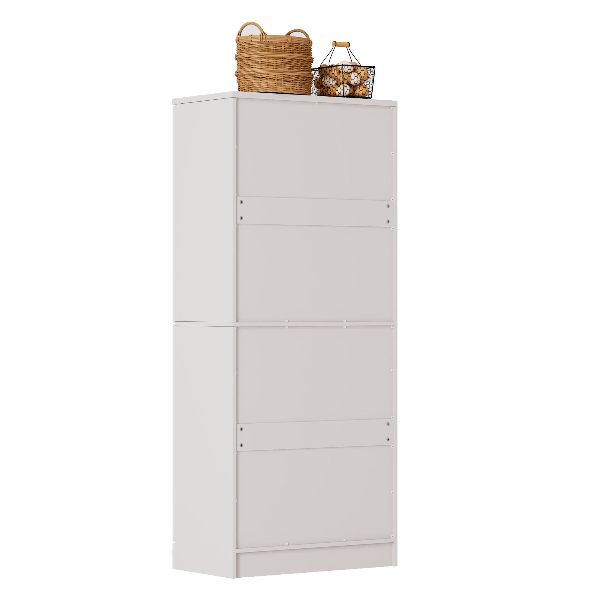 BUFFETSCHRANK 42/76/180 cm mit 4 Türen, verstellbaren Böden und Kippschutz, Weiß/Natur - Weiß, Holzwerkstoff (76/180/42cm) - Redom