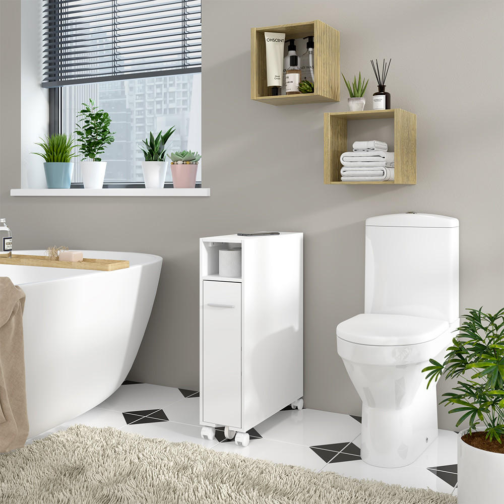 TOILETTENSCHRANK Niva Weiß 18 x 71.3 cm mit ausziehbarem Fach - Weiß, Holzwerkstoff (18/71.3/50cm) - Vicco