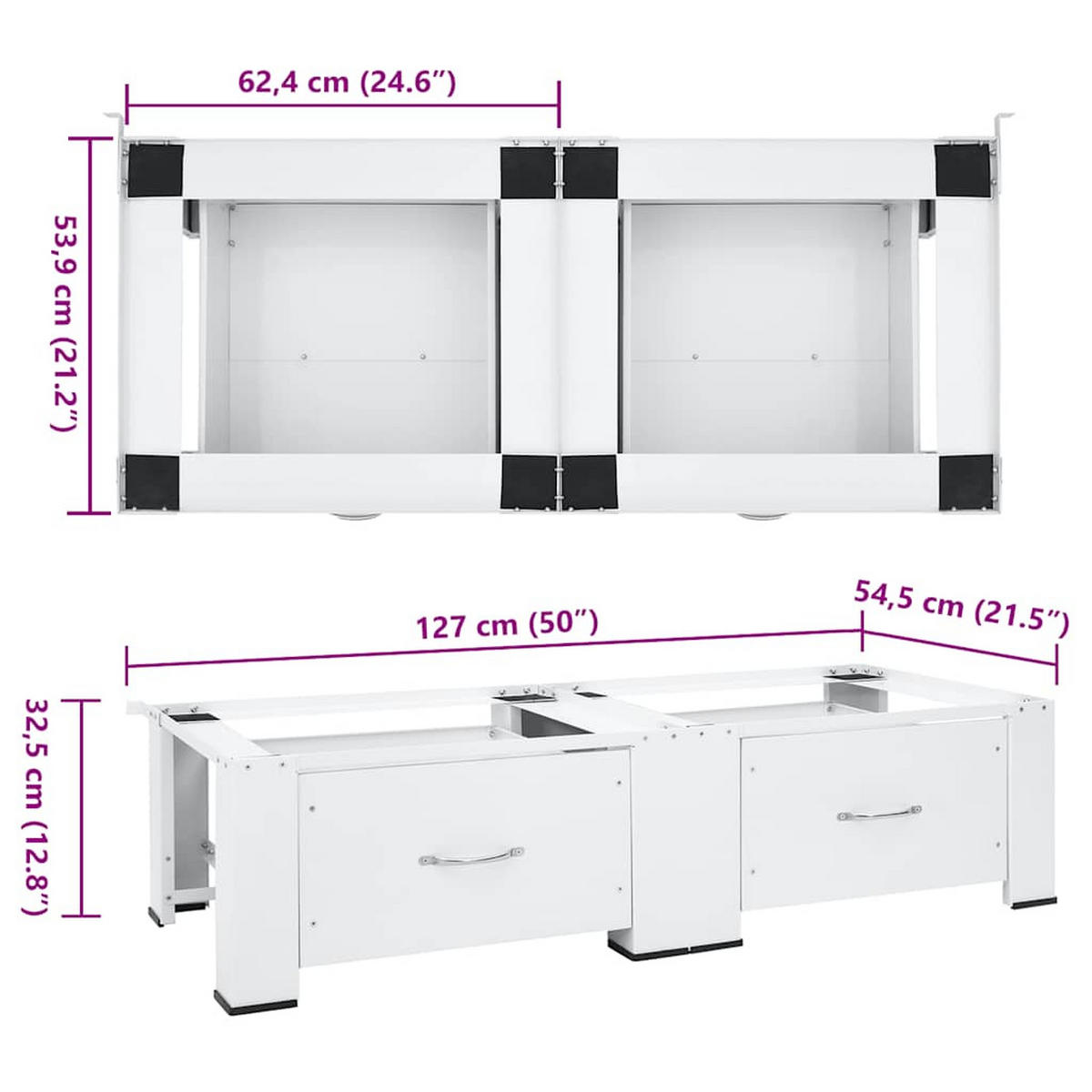 DOPPEL-UNTERGESTELL Für Waschmaschine Und Trockner Weiß - Weiß, Metall (54.5/32.5/127cm) - vidaXL