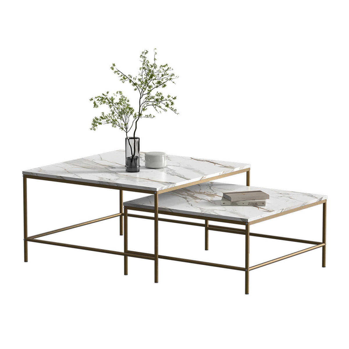 COUCHTISCH-SET Ramio Weiß/Gold 80 x 80 cm 2 Teile - Goldfarben/Weiß, Holzwerkstoff (80/80/45cm) - Vicco