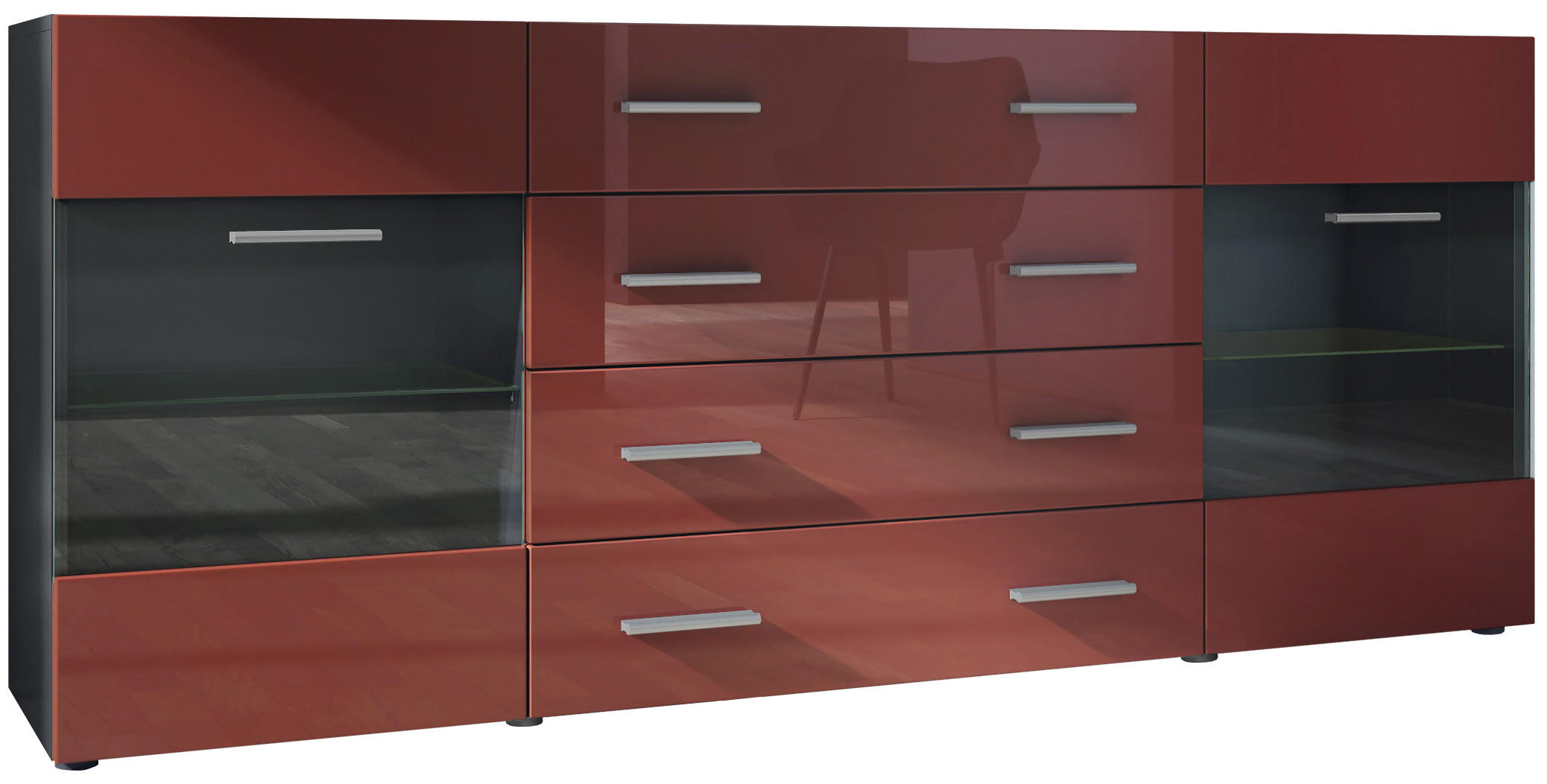 SIDEBOARD Carlos Bordeaux Hochglanz - Bordeaux, Holzwerkstoff (166/72/35cm) - Vladon