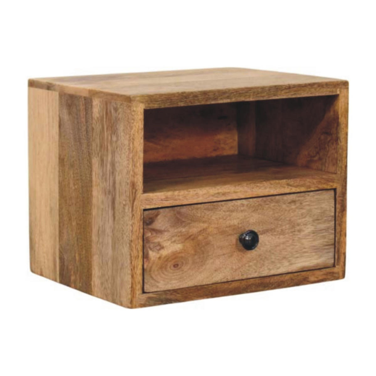 NACHTTISCH Massivholz Solis Oak-ish Wandmontiert, 1 Schublade und Offenes Fach, Hellbraun - Hellbraun/Messingfarben, Holz/Metall (30/24/25cm) - Artisan Furniture