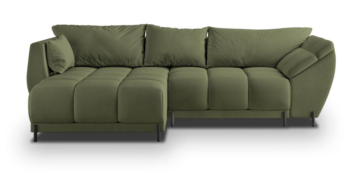ECKSOFA VESTANO L-S Grün Velours-Stoff mit Schlaffunktion - Grün, Holz (287/182cm) - MASSENO