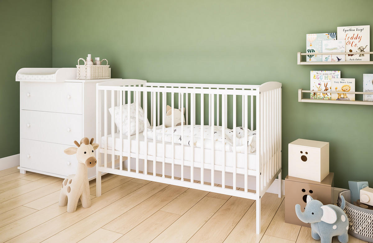GITTERBETT Elva 2in1 mit Matratze - Weiß, Holz - kiki design