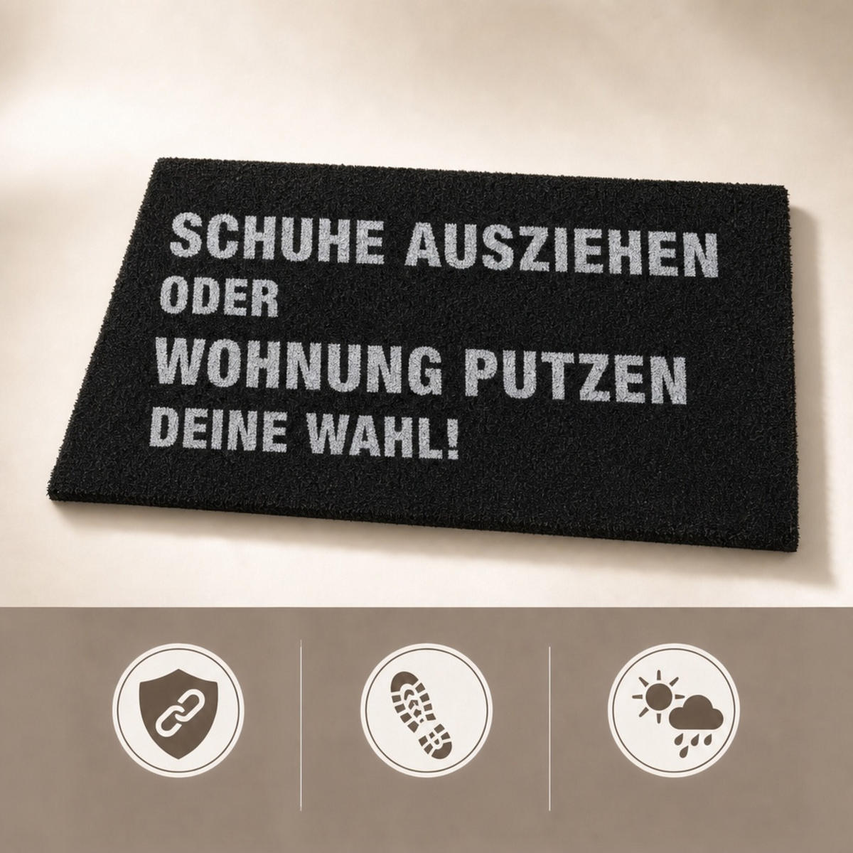 FUSSMATTE Schwarz Weiß Kokos Spruch Schuhe ausziehen 60x40 cm - Schwarz, Kunststoff/Textil (60/40cm) - Relaxdays