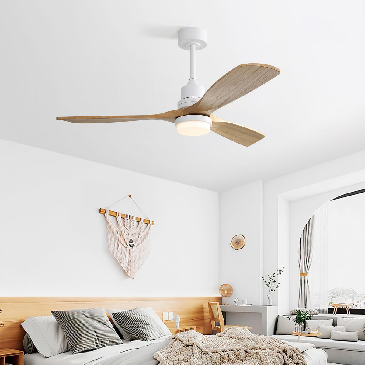 DECKENVENTILATOR 52Zoll LED Licht Holzflügel DC Motor Dimmbar - Weiß, Kunststoff (132/132/52cm) - CASIVA