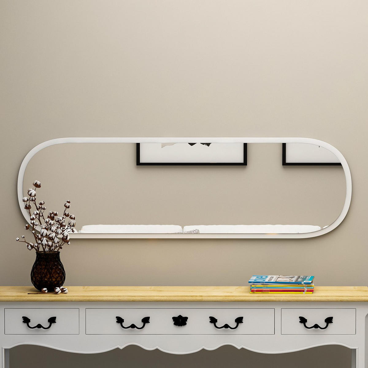 WANDSPIEGEL 120x40 cm weIß längs & quer montierbar - Weiß, Glas (40/120/3cm) - Ibonto