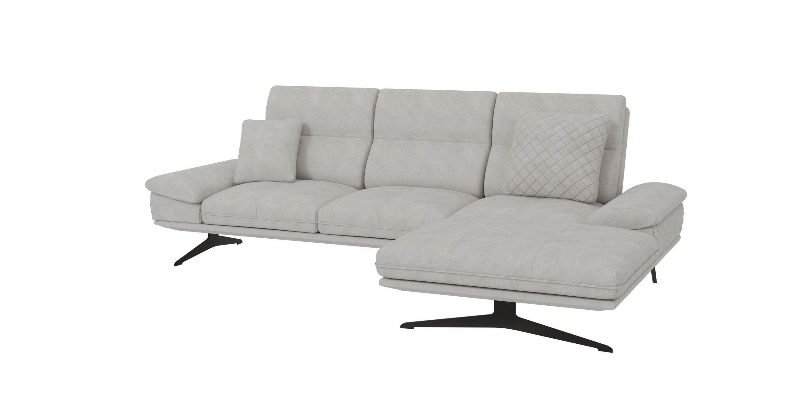 ECKSOFA Loris Grau Samt - Ottomane rechts - Schwarz/Grau, Holz/Textil (294/175cm) - S-Style Möbel