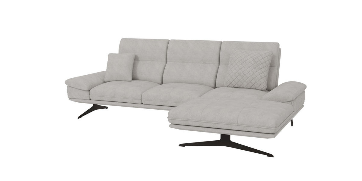 ECKSOFA Loris Grau Samt - Ottomane rechts - Schwarz/Grau, Holz/Textil (294/175cm) - S-Style Möbel