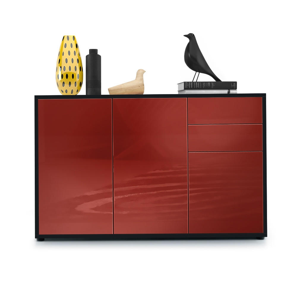 KOMMODE Ben Front in Bordeaux Hochglanz - Bordeaux, Holzwerkstoff (117/74/36cm) - Vladon