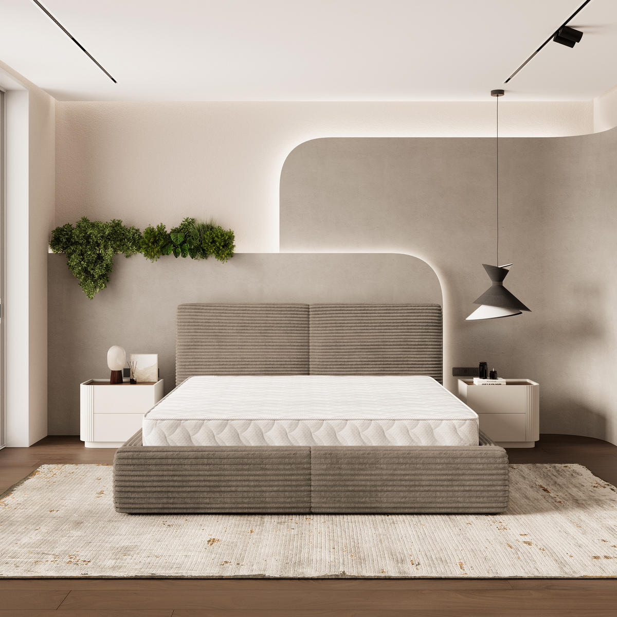 POLSTERBETT FELURO T 200x200 cm mit Bettkästen - Beige - Beige, Holz/Textil - MASSENO