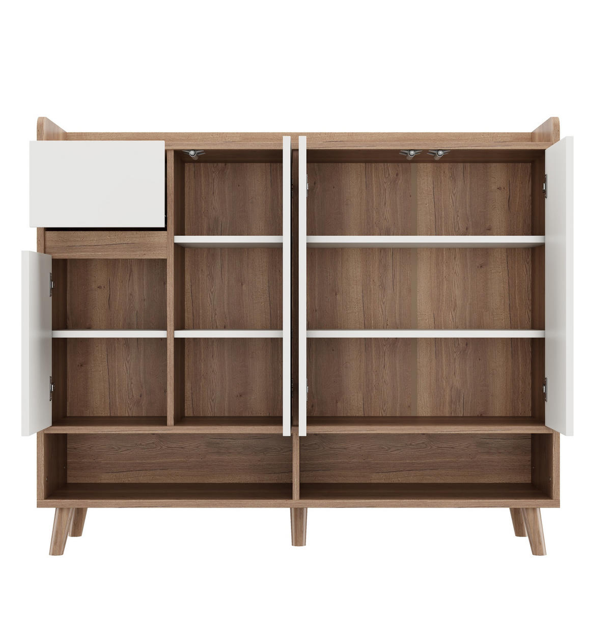 SIDEBOARD mit 4 Türen und Schublade 120 x 35 x 99 cm White/Natural - Weiß, Holzwerkstoff (35/99/120cm) - Beauniv