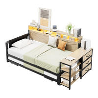 TAGESBETT 90/200 cm mit Ausziehbett, Stauraum, LED und USB, Metall/MDF, Schwarz - Schwarz, Holzwerkstoff (90/200cm) - Redom