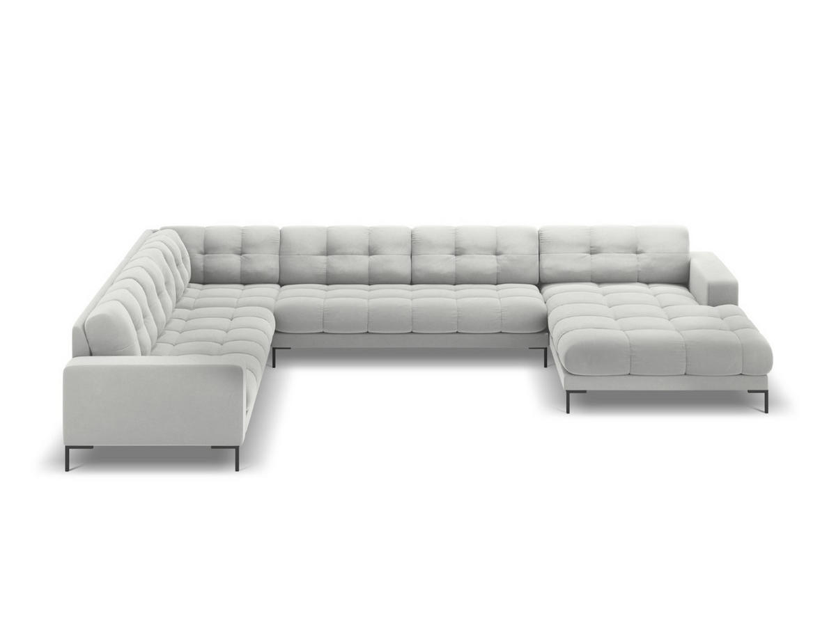 PANORAMASOFA links Mamaia aus Samt silber 7 Sitzplätze - Silberfarben, Textil (256/75/327cm) - Micadoni