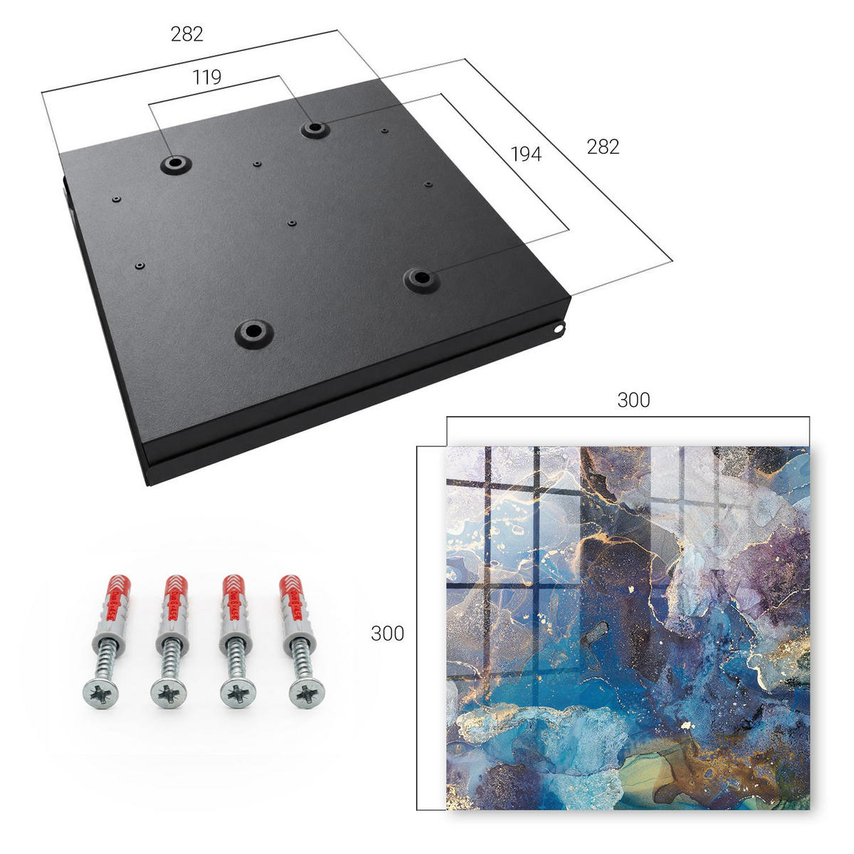 SCHLÜSSELBOX Schwarz 30x30 cm- Türöffnung nach rechts - Marine Abstraktion - Blau, Metall (30/30/5cm) - TULUP