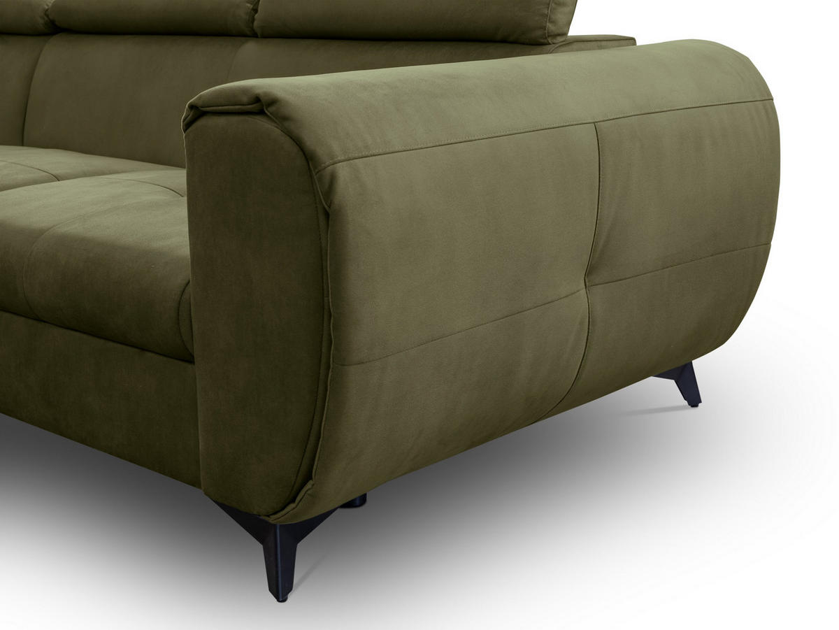 ECKSOFA MAGIA L-S Grün Plüsch-Stoff mit Schlaffunktion - Grün, Holz (260/217cm) - MASSENO