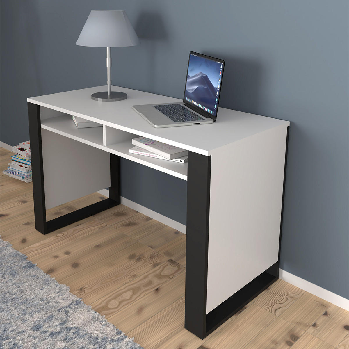 SCHREIBTISCH Gani Weiß und Mattschwarz - Weiß, Holzwerkstoff (55/120/75cm) - Petits-meubles