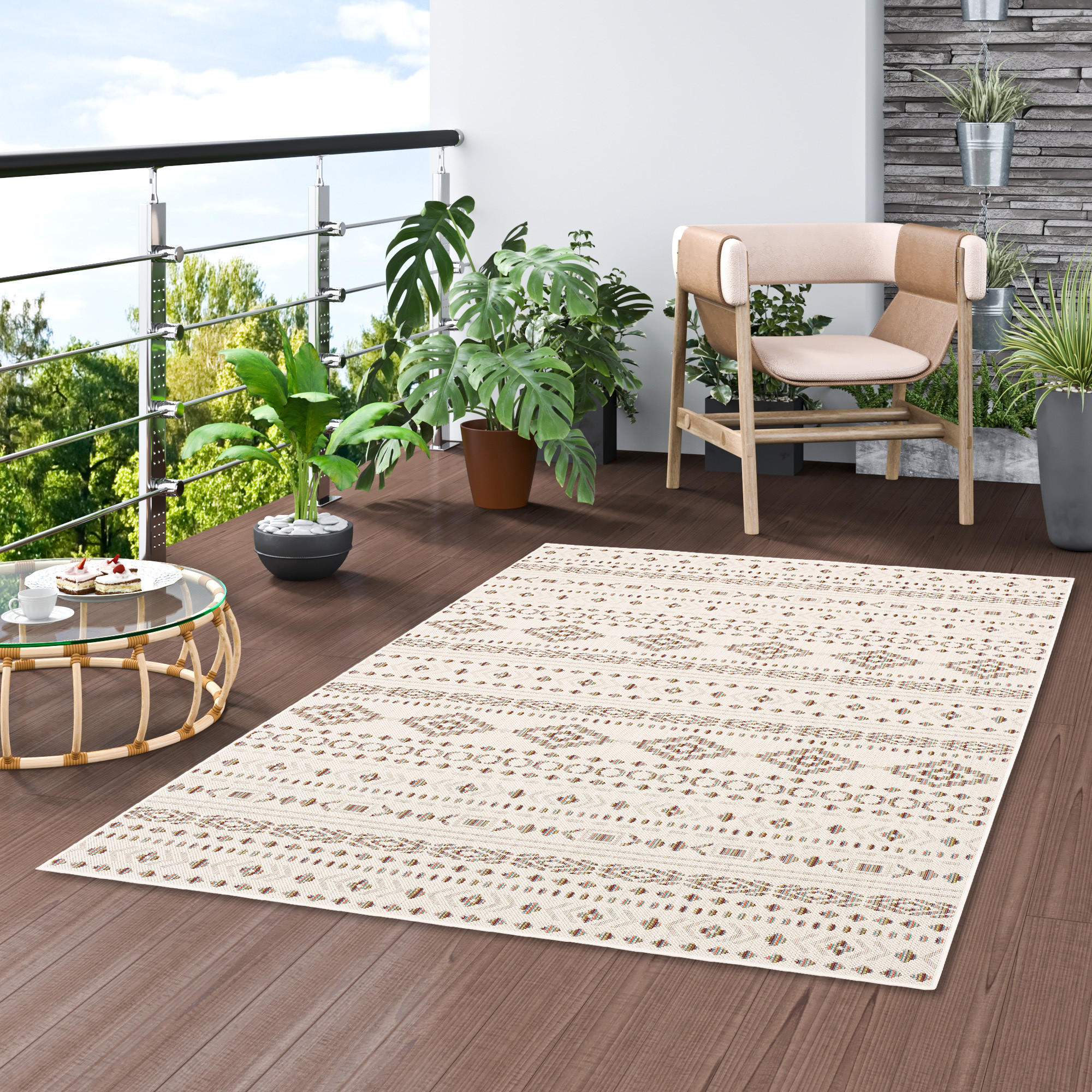 IN & OUTDOOR TEPPICH FLACHGEWEBE CAMPUS ETHNO - Beige, Textil (140/200cm) - Pergamon
