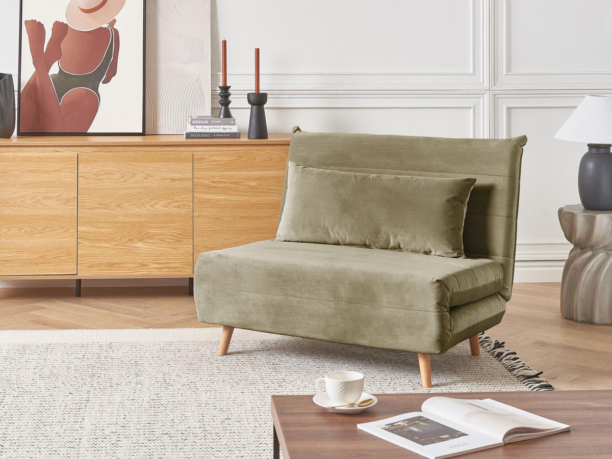1-SITZER-SCHLAFSOFA Samtstoff Olivgrün Setten - Olivgrün, Textil (104/82/190cm) - Beliani