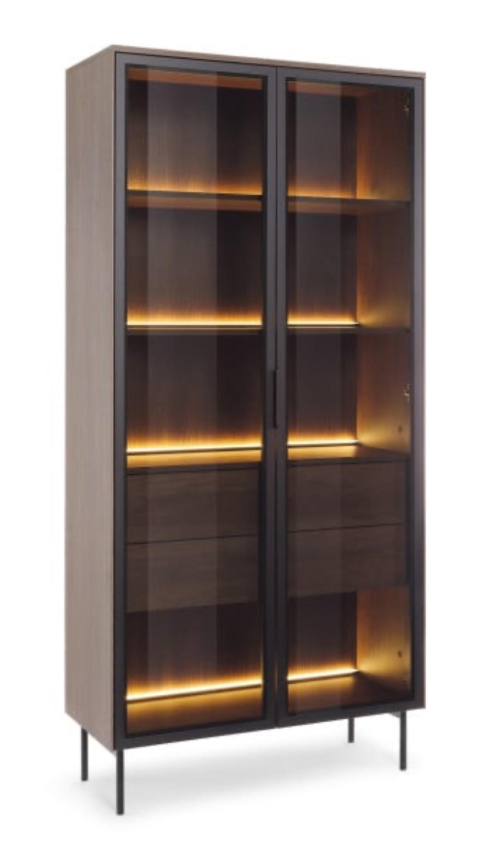 VITRINE Dunin Eiche Hoch 2D2S LED - Schwarz, Holzwerkstoff (91.5/194.6/39.3cm) - Sepro Meble