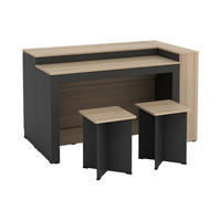 SET zentrale Kücheninsel + 2 Hocker - Schwarz & Holzfarben hell - NUSICE - Schwarz, Holz (138.7/82/79.2cm) - Vente-Unique