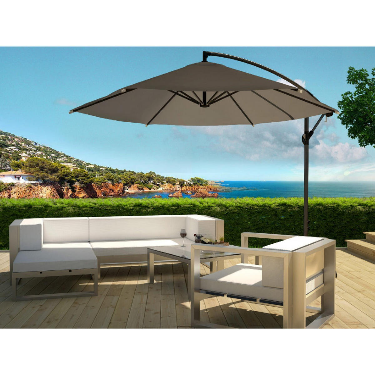 SONNENSCHIRM porticcio grau rund 3 x 3 cm deportiert - Grau, Metall (300/300cm) - Concept Usine