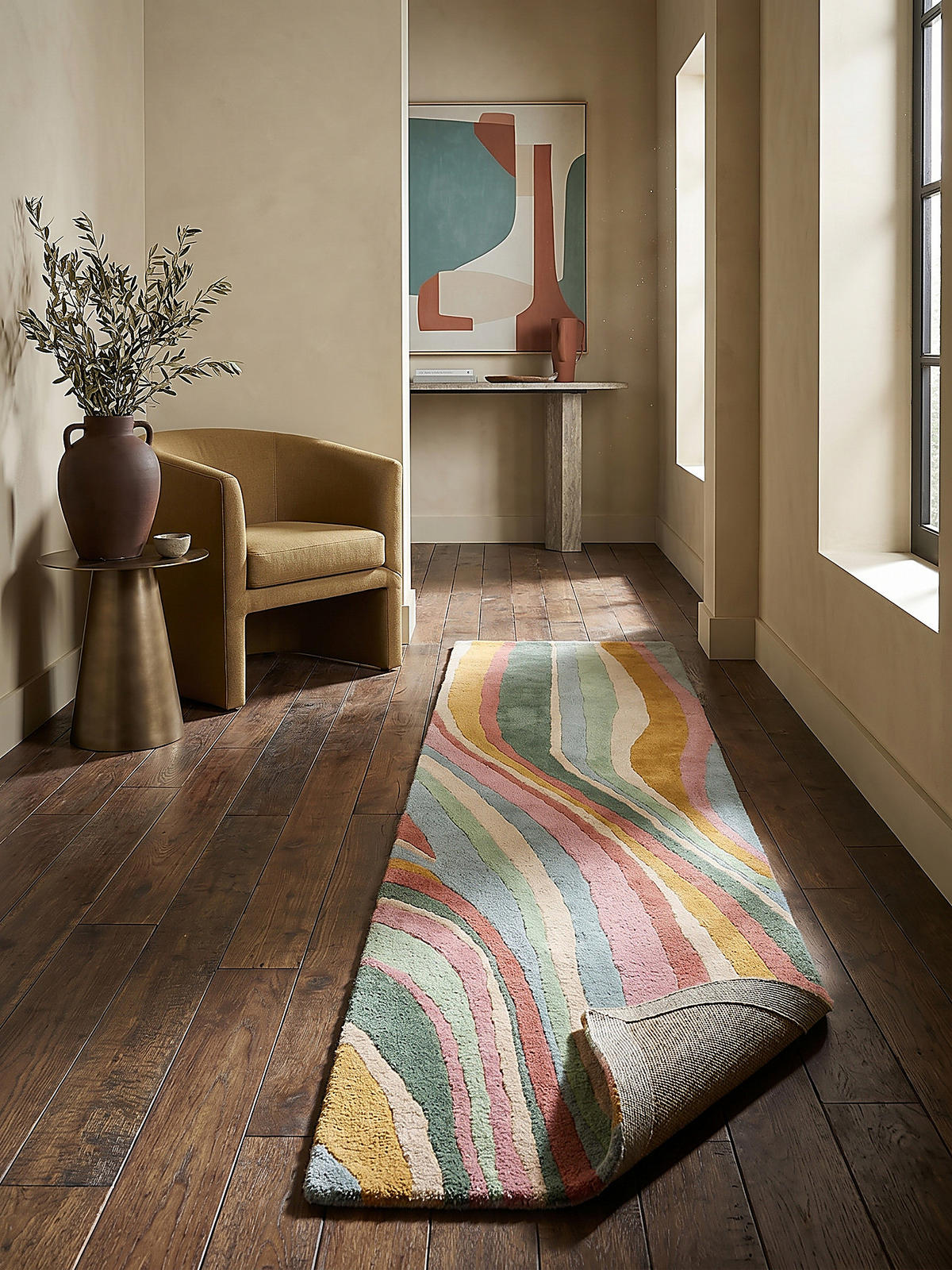 WOLLTEPPICH DERWENT, abstrakt, Grün-Bunt, 60 x 230 cm - Multicolor, Textil (60/230cm) - KADIMA DESIGN