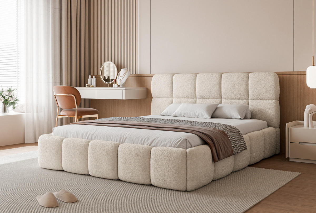 POLSTERBETT CERETTO 180x200 cm Hellbeige (Stoff Legend) - mit Bettkasten und Holzlattenrost - Beige, Holzwerkstoff/Textil (180/200cm) - Ravio