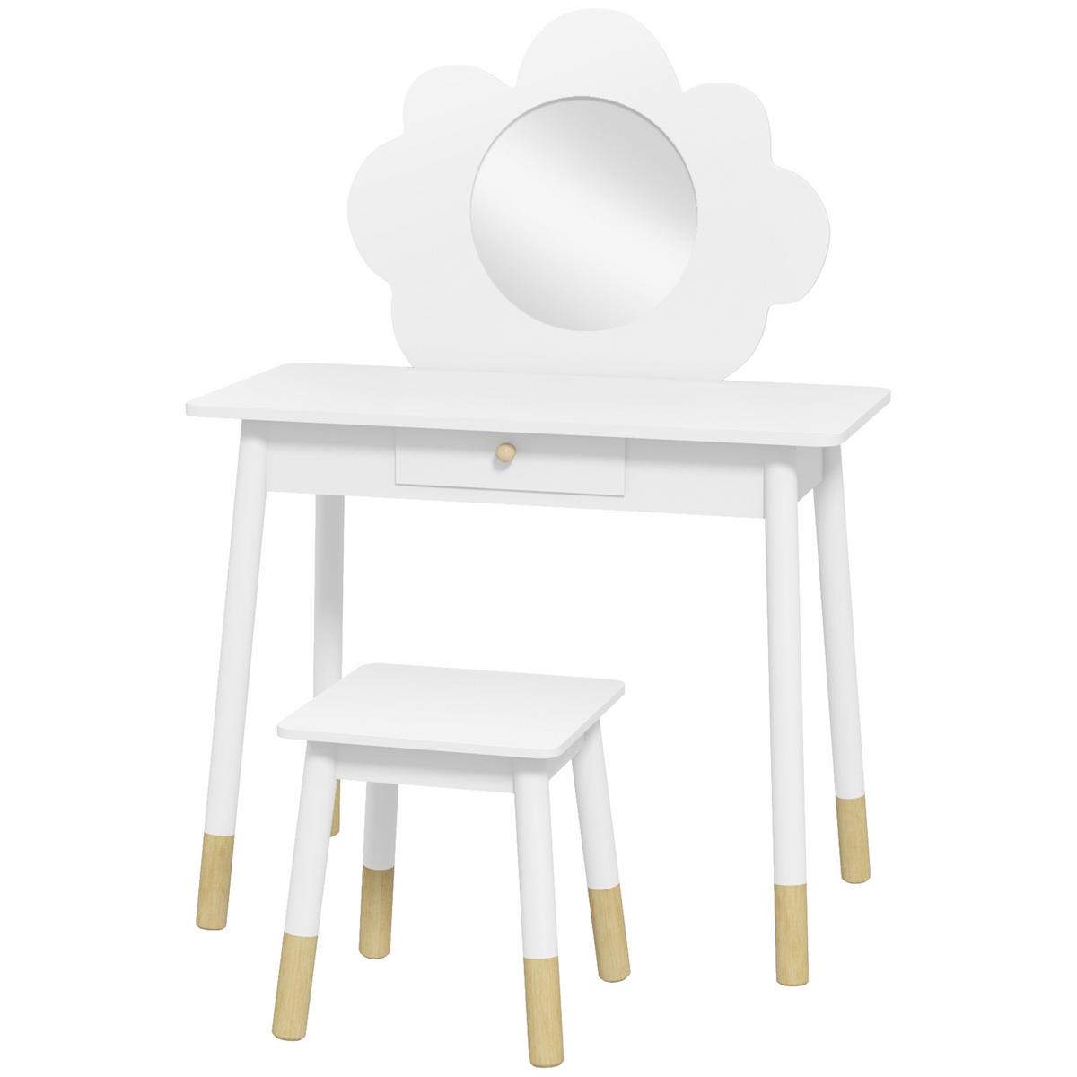 KINDERSCHMINKTISCH DE-18639 mit Spiegel in Wolkenform Weiß - Weiß, Holzwerkstoff (34/95/70cm) - ComfortXL