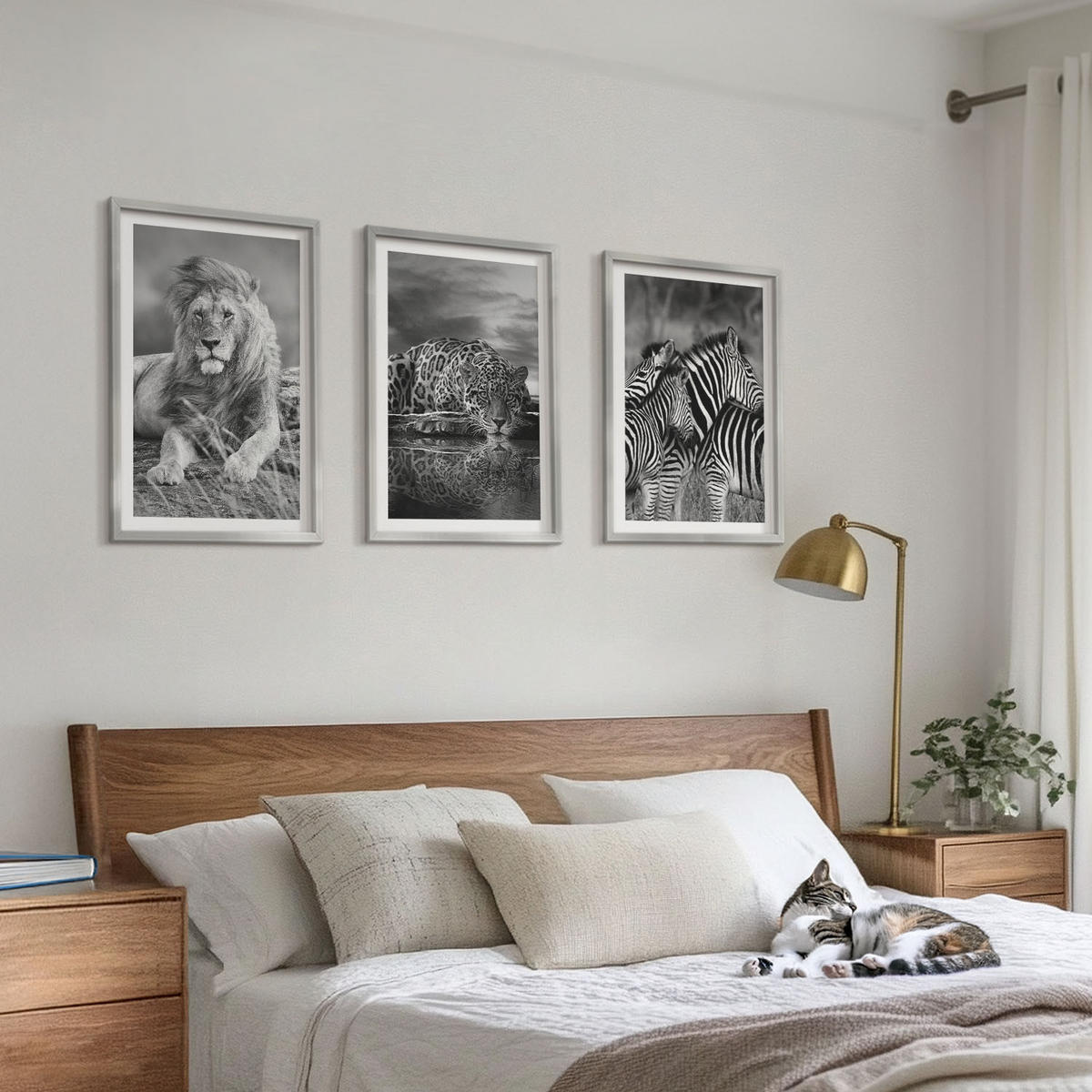 WANDBILDER 3er Set - 40x60 cm Silberner Rahmen - Wildtiere der Savanne - Silberfarben, Kunststoff (40/60cm) - ArtPrintCave