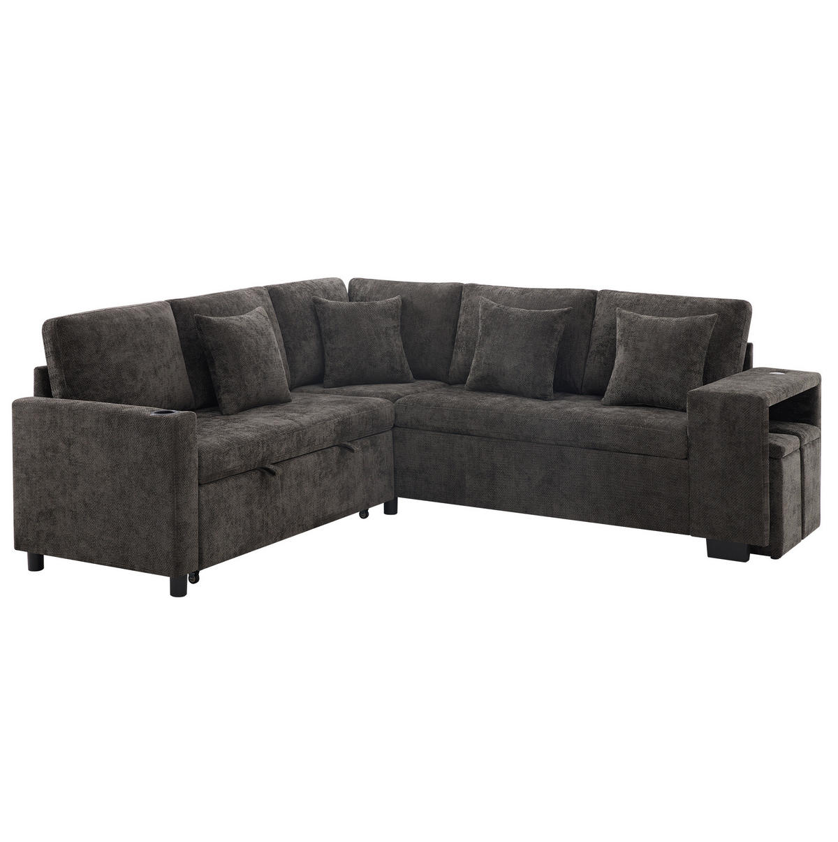 ECKSOFA 220/205/86,5 cm mit Schlaffunktion, Stauraum, USB- und USB-C-Anschluss, Chenille, Grau - Grau, Textil (220/205cm) - Redom