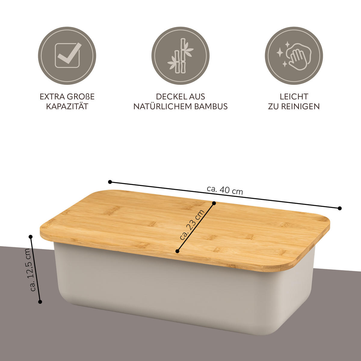 BROTKASTEN, grau - Hellgrau, Kunststoff (40/12.5/23cm) - bremermann