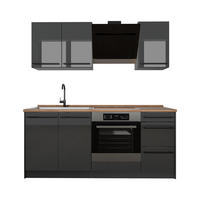 SINGLEKÜCHE R-Line, Anthrazit Hochglanz/Anthrazit, 180 cm Arbeitsplatte Goldkraft Eiche - Schwarz Hochglanz/Anthrazit, Holzwerkstoff (180/206.8/60cm) - Vicco