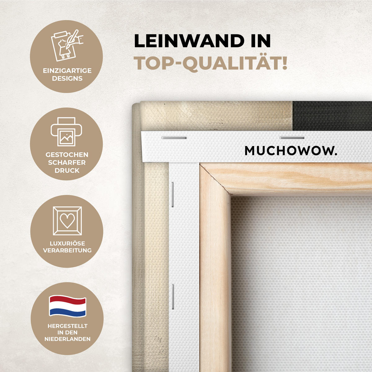 LEINWANDBILD Abstrakt - Geometrische Formen - Schwarz - Gold Deko Wohnzimmer 20x30 cm - Ecru, Textil (20/30cm) - MuchoWow