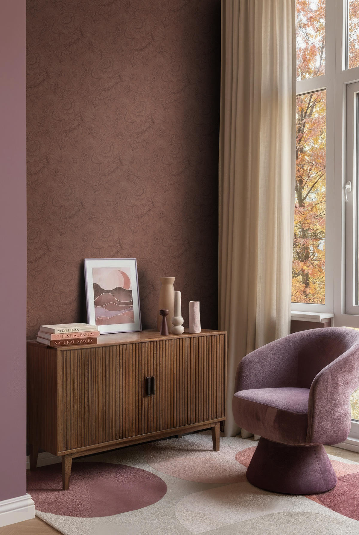 TAPETE Blumenmuster 50 x 900 cm - Terracotta, Papier (50/900cm) - ESTAhome