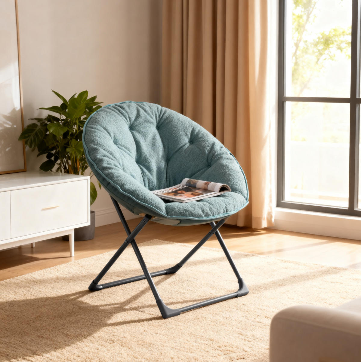 KLAPPBARER Mondstuhl Stoff mit Metallgestell weich gepolstert 58/53/85 cm Blau - Blau, Textil (53/85/58cm) - Redom