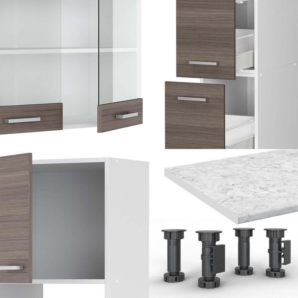 KÜCHENZEILE R-Line Edelgrau/Weiß 350 cm mit Hochschrank, AP Eiche - Braun/Weiß, Holzwerkstoff (350/81.6/60cm) - Vicco