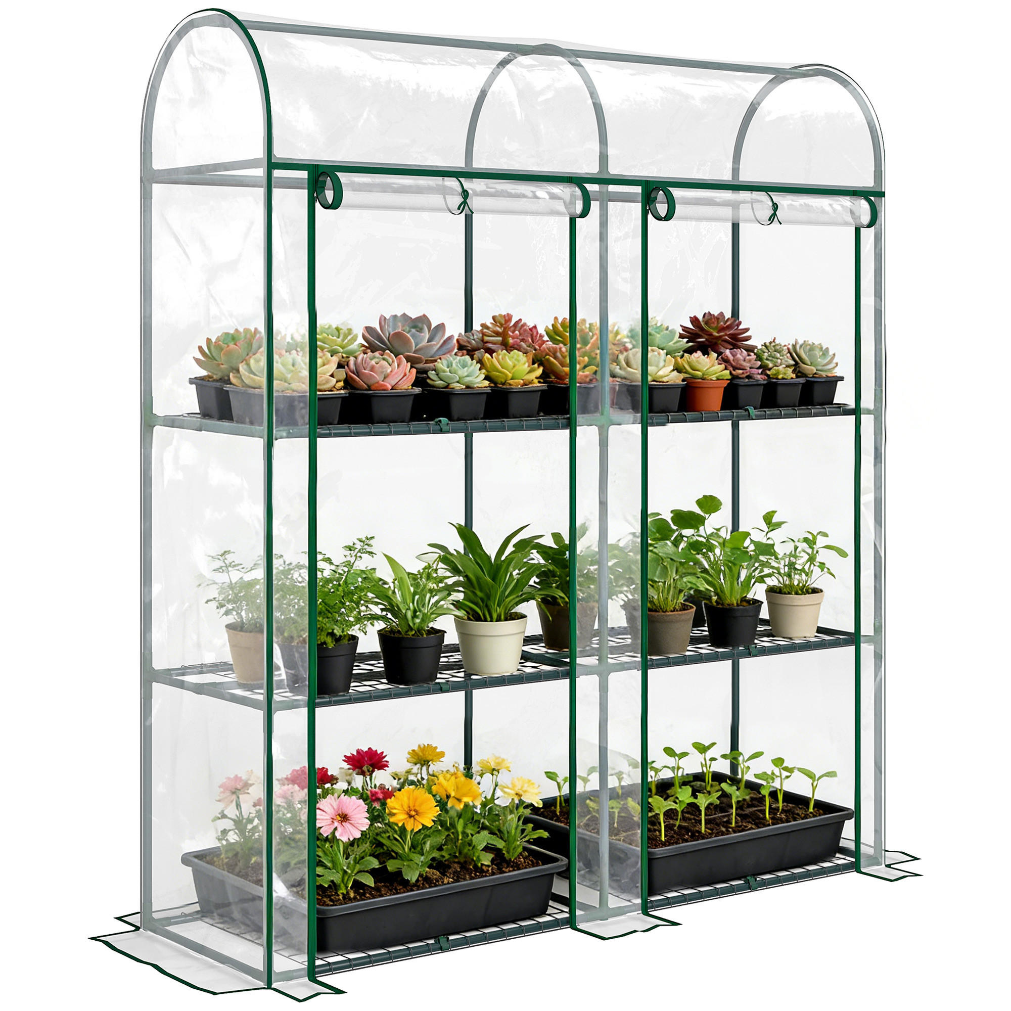 GEWÄCHSHAUS DE-12068 mit 3 Etagen & 2 Rolltüren Transparent - Transparent, Kunststoff (46/164/143cm) - ComfortXL