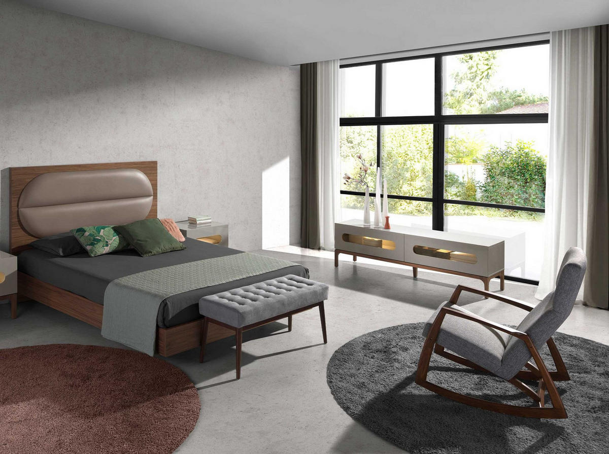 SCHAUKELSTUHL Schaukelstuhl aus grauem Stoff 68/90/96 cm - Walnussfarben/Grau, Textil (68/96/90cm) - ANGEL CERDA