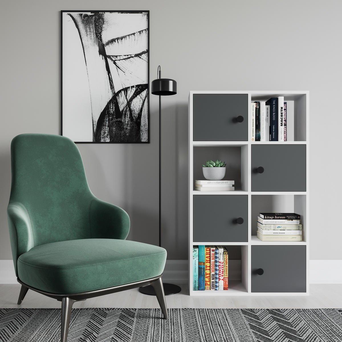 BÜCHERREGAL Tasso Weiss Anthrazit - Weiß/Grau, Holzwerkstoff (25/124.5/72cm) - Decorotika
