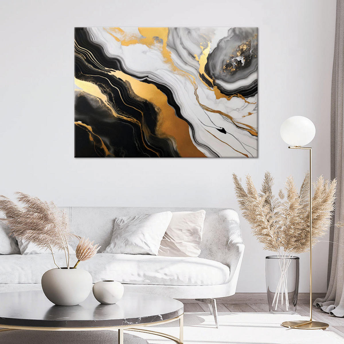 LEINWANDBILD Schwarzgrauer Marmor mit goldener Abstraktion 100x70cm - Goldfarben, Textil (100/70cm) - Feeby