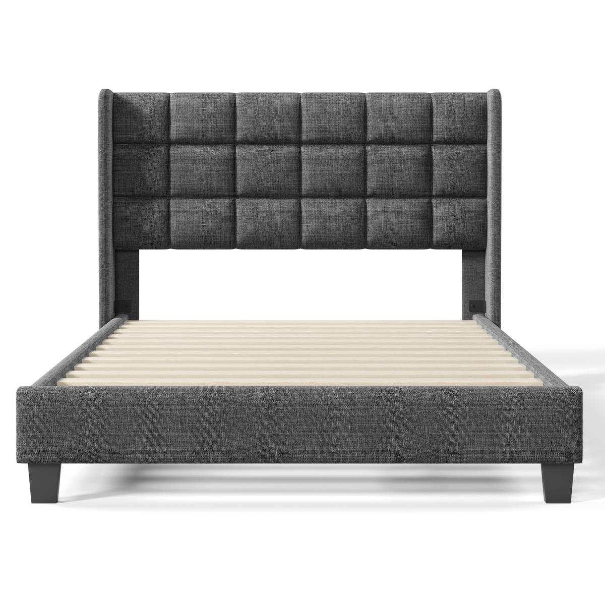 BETT mit Lattenrost 140x200 cm Leinen Grau - Grau, Metall (140/200cm) - Meubliv