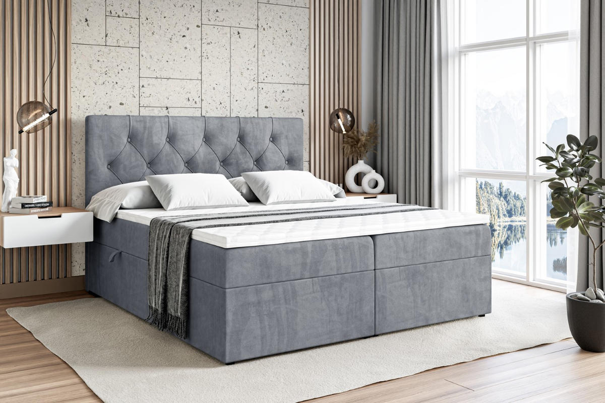 BOXBETT mit Matratze H3 und Lattenrost - MIRAGE - 200x200 Grau - Grau, Holzwerkstoff (200/200cm) - ALTDECOR
